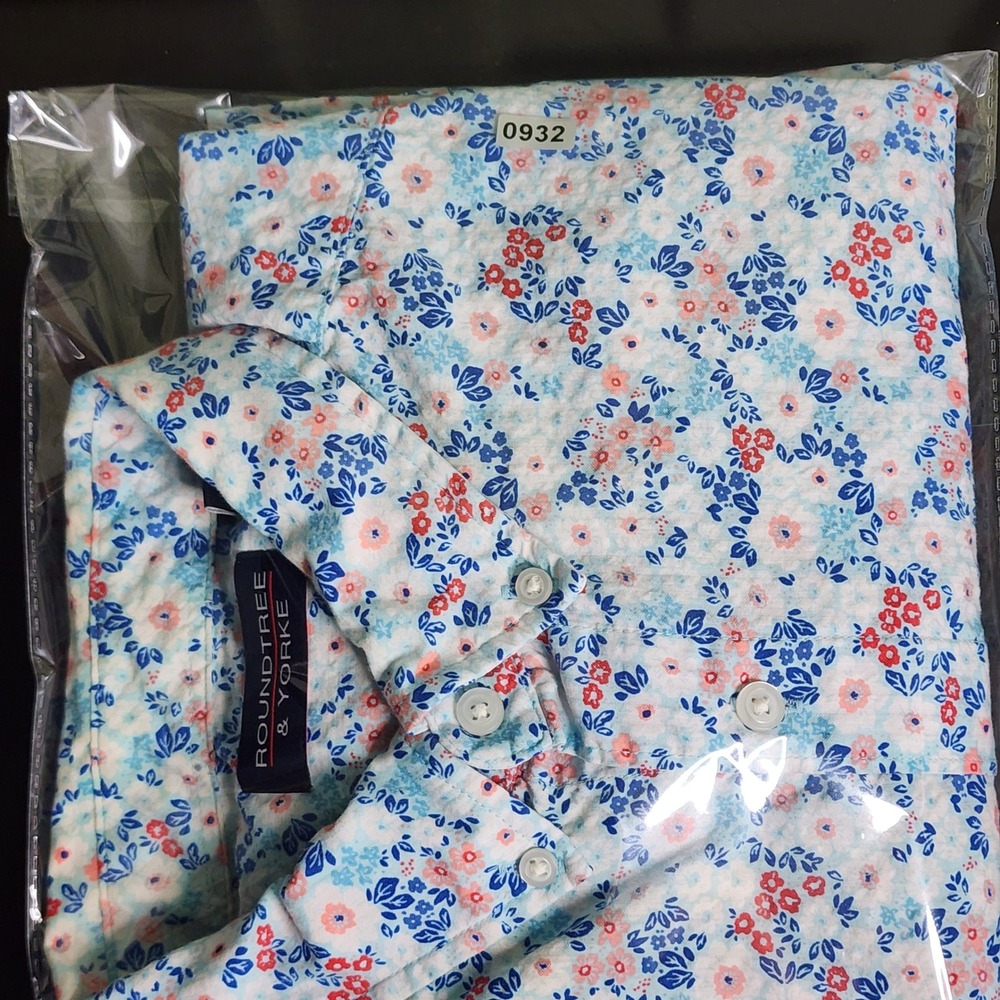 Roundtree & Yorke Shirt Mens Large Floral Short Sleeve Cotton Lyocell Blend Good - Picture 10 of 10